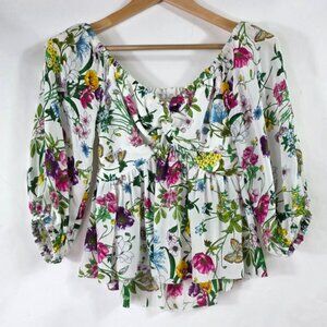 L Agence Elena Botanical Floral Garden Off Shoulder Blouse